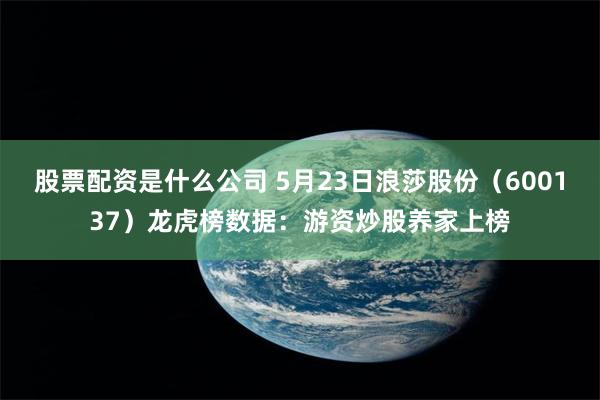 股票配资是什么公司 5月23日浪莎股份（600137）龙虎榜数据：游资炒股养家上榜