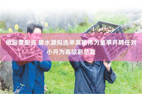 做股票配资 碧水源拟选举高艳伟为董事并聘任刘小丹为高级副总裁