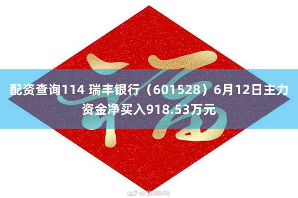 配资查询114 瑞丰银行（601528）6月12日主力资金净买入918.53万元